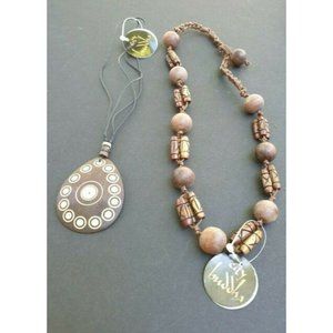 BROWN NECKLACE INDONESIAN TWIST STRAND WOOD BEADS